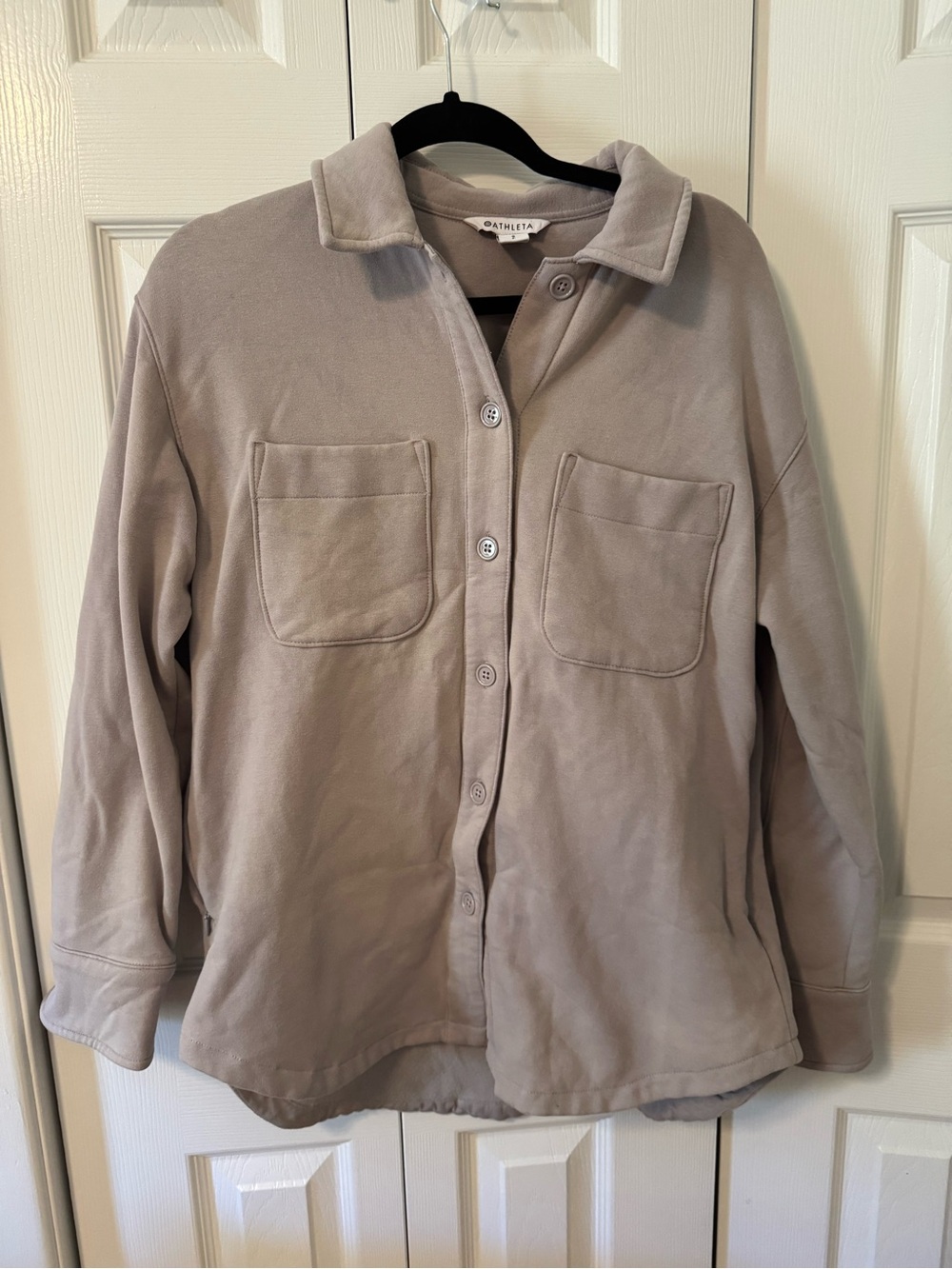 Athleta Retroplush Fleece Shirt Jacket Shacket Taupe Gray Size Small